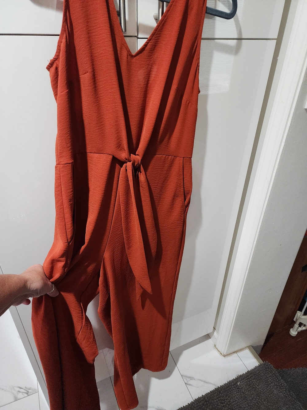Vince Camuto Rust Tie-Waist V-Neck Jumpsuit